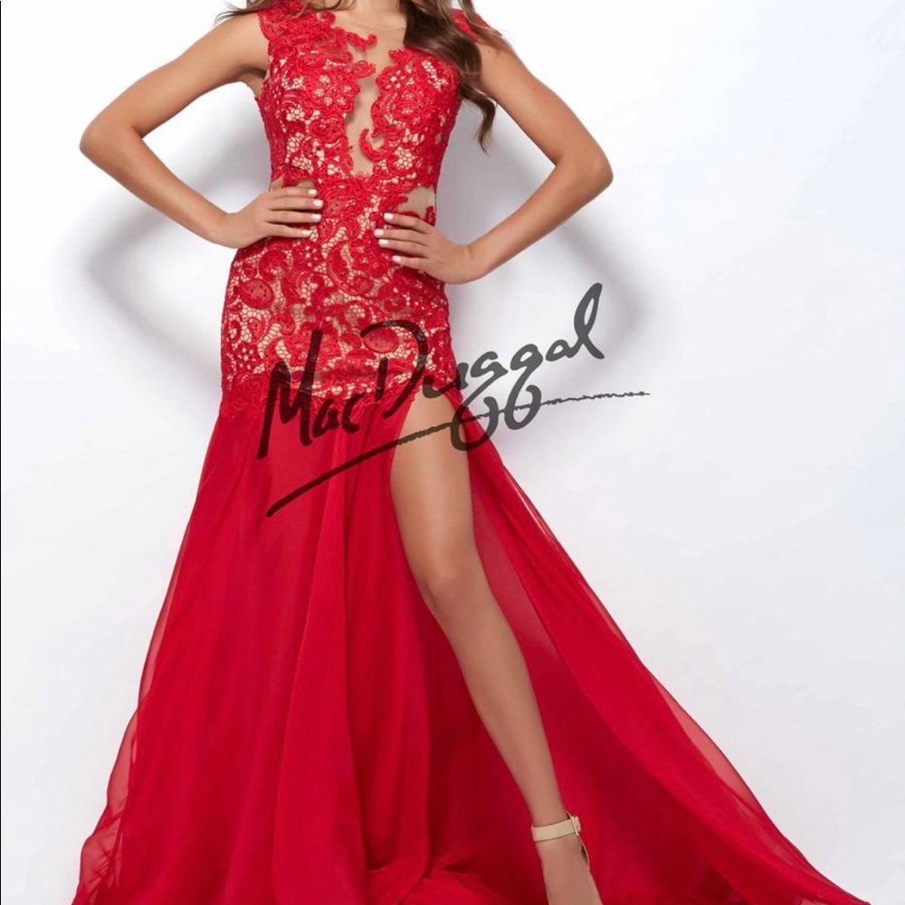 Mac Duggal Red Lace Gown